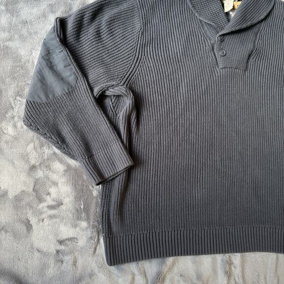 Duluth Trading Co. Mens 3XL Shawl Collar Sweater Rib Knit Pullover Elbow Patches - Picture 7 of 13